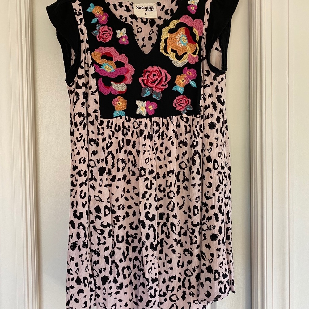 Savanna Jane cow print dress with black cap -M